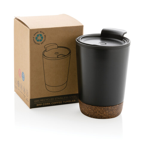 GRS rPP Edelstahl-Kaffeebecher mit Kork schwarz bedrucken, Art.-Nr. P435.071 GRS rPP Edelstahl-Kaffeebecher mit Kork schwarz bedrucken, Art.-Nr. P435.071