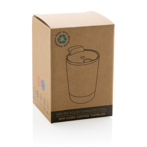 GRS rPP Edelstahl-Kaffeebecher mit Kork schwarz bedrucken, Art.-Nr. P435.071 GRS rPP Edelstahl-Kaffeebecher mit Kork schwarz bedrucken, Art.-Nr. P435.071