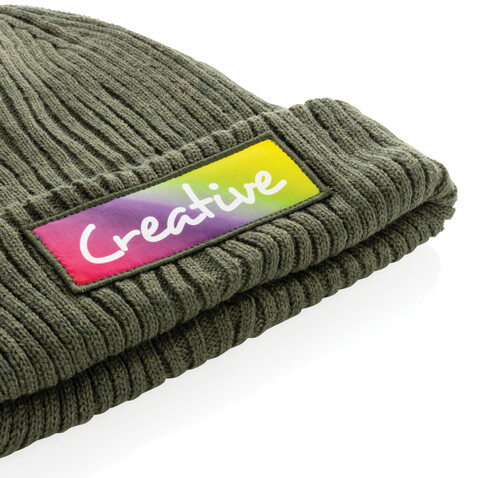 Impact AWARE™ Polylana® doppelt gestrickte Mütze grün bedrucken, Art.-Nr. P453.397 Impact AWARE™ Polylana® doppelt gestrickte Mütze grün bedrucken, Art.-Nr. P453.397