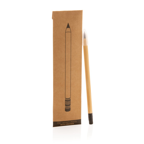 Bambus Infinity-Stift mit Radiergummi braun bedrucken, Art.-Nr. P611.099