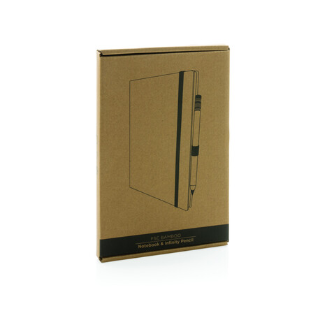 Bambus-Notizbuch und Infinity-Bleistift im Set braun bedrucken, Art.-Nr. P774.469 Bambus-Notizbuch und Infinity-Bleistift im Set braun bedrucken, Art.-Nr. P774.469