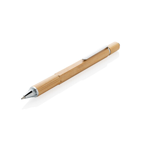 5-in-1 Bambus Tool-Stift braun bedrucken, Art.-Nr. P221.549