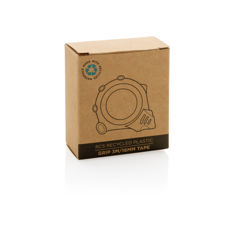 Grip 3m/16mm Maßband aus RCS recyceltem Kunststoff grau, schwarz bedrucken, Art.-Nr. P112.141 Grip 3m/16mm Maßband aus RCS recyceltem Kunststoff grau, schwarz bedrucken, Art.-Nr. P112.141