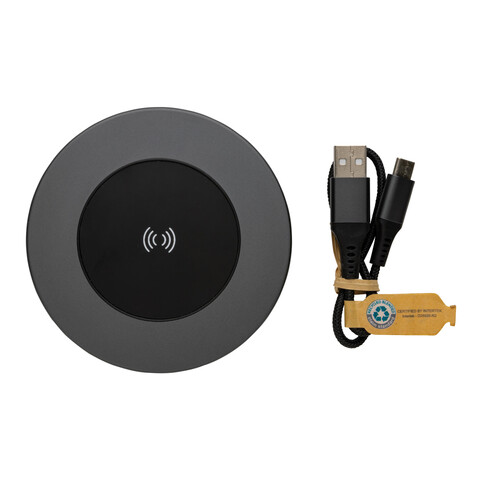 Terra 10W Wireless Charger aus RCS recyceltem Aluminium grau bedrucken, Art.-Nr. P308.672