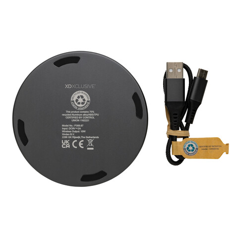 Terra 10W Wireless Charger aus RCS recyceltem Aluminium grau bedrucken, Art.-Nr. P308.672