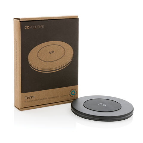 Terra 10W Wireless Charger aus RCS recyceltem Aluminium grau bedrucken, Art.-Nr. P308.672