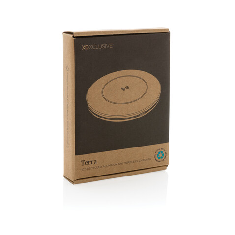 Terra 10W Wireless Charger aus RCS recyceltem Aluminium grau bedrucken, Art.-Nr. P308.672