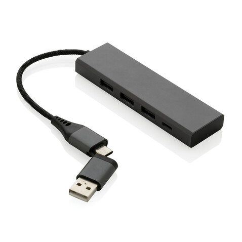 Terra Hub aus RCS recyceltem Aluminium mit 3 USB-Anschlüssen grau bedrucken, Art.-Nr. P308.682