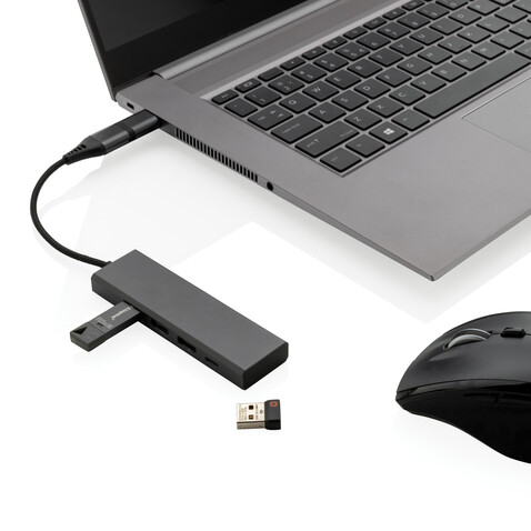 Terra Hub aus RCS recyceltem Aluminium mit 3 USB-Anschlüssen grau bedrucken, Art.-Nr. P308.682
