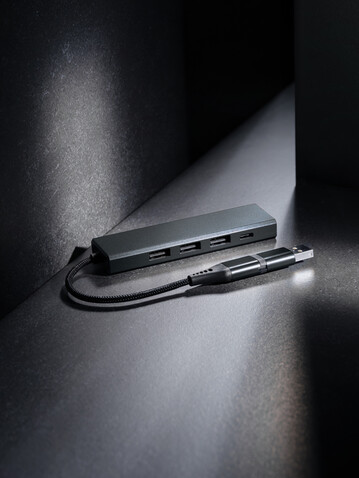 Terra Hub aus RCS recyceltem Aluminium mit 3 USB-Anschlüssen grau bedrucken, Art.-Nr. P308.682