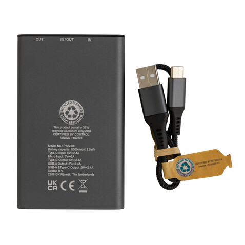 Terra 5.000 mAhPowerbank aus RCS recyceltem Aluminium grau bedrucken, Art.-Nr. P322.682 Terra 5.000 mAhPowerbank aus RCS recyceltem Aluminium grau bedrucken, Art.-Nr. P322.682