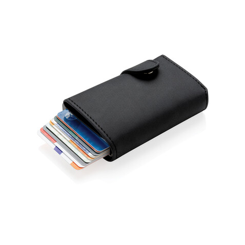 Aluminium RFID Kartenhalter mit PU-Börse schwarz bedrucken, Art.-Nr. P850.341 Aluminium RFID Kartenhalter mit PU-Börse schwarz bedrucken, Art.-Nr. P850.341