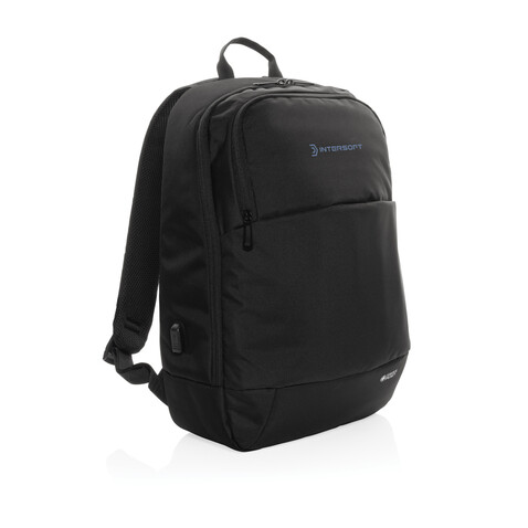 Swiss Peak AWARE™ moderner 15,6" Laptop-Rucksack schwarz bedrucken, Art.-Nr. P763.101