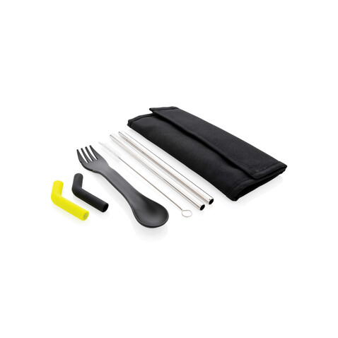 Tierra 2-teiliges Trinkhalm- und Besteckset schwarz bedrucken, Art.-Nr. P269.551 Tierra 2-teiliges Trinkhalm- und Besteckset schwarz bedrucken, Art.-Nr. P269.551