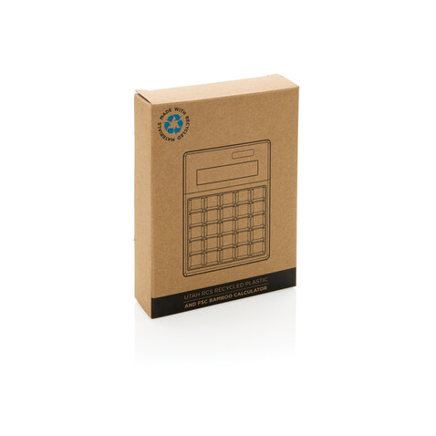 Utah Taschenrecher aus RCS rKunststoff &amp; Bambus braun bedrucken, Art.-Nr. P279.519