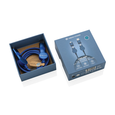 Oakland RCS rKunststoff 1,2m 6-in-1 Fast-Charging 45W Kabel blau bedrucken, Art.-Nr. P302.705 Oakland RCS rKunststoff 1,2m 6-in-1 Fast-Charging 45W Kabel blau bedrucken, Art.-Nr. P302.705