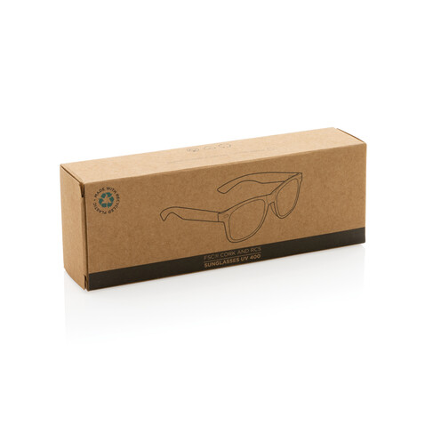 Sonnenbrille aus GRS recyceltem PC-Kunststoff mit Kork schwarz bedrucken, Art.-Nr. P453.881