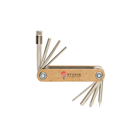 Sechskantwerkzeug aus Holz braun bedrucken, Art.-Nr. P221.089 Sechskantwerkzeug aus Holz braun bedrucken, Art.-Nr. P221.089