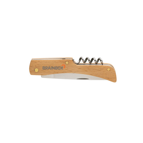 Holzmesser mit Korkenzieher braun bedrucken, Art.-Nr. P414.019 Holzmesser mit Korkenzieher braun bedrucken, Art.-Nr. P414.019