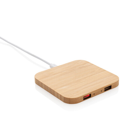 5W-Wireless-Charger aus Bambus mit USB braun bedrucken, Art.-Nr. P308.149 5W-Wireless-Charger aus Bambus mit USB braun bedrucken, Art.-Nr. P308.149