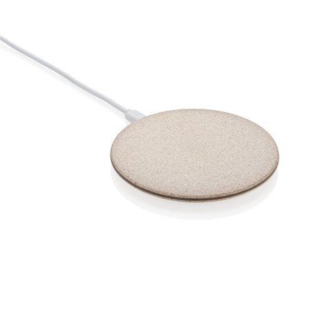 5W Weizenstroh Wireless Charger khaki bedrucken, Art.-Nr. P308.729