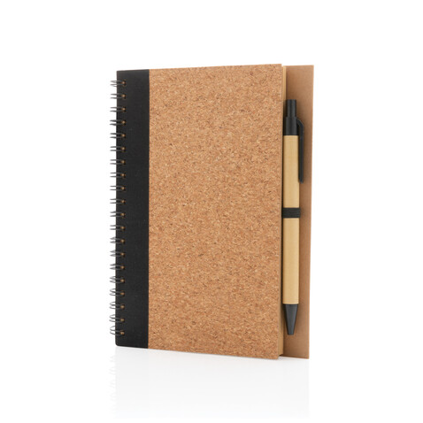 Kork Spiral-Notizbuch mit Stift schwarz bedrucken, Art.-Nr. P774.271