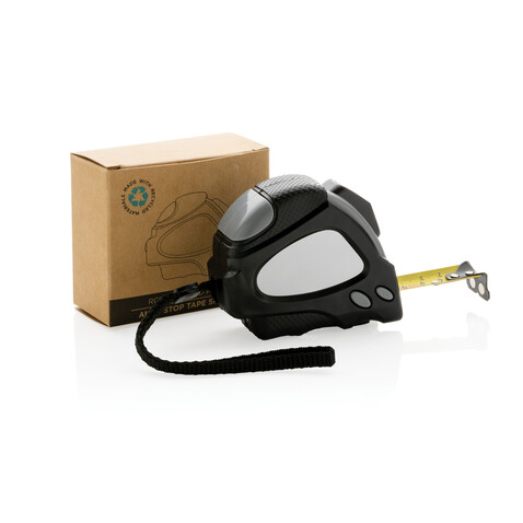 Auto-Stop-Maßband aus recyceltem Kunststoff, 5m/19mm schwarz bedrucken, Art.-Nr. P112.171