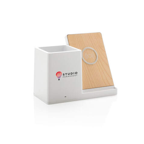 Ontario 10W Wireless Charger aus Bambus und RCS Kunststoff weiß bedrucken, Art.-Nr. P308.403 Ontario 10W Wireless Charger aus Bambus und RCS Kunststoff weiß bedrucken, Art.-Nr. P308.403