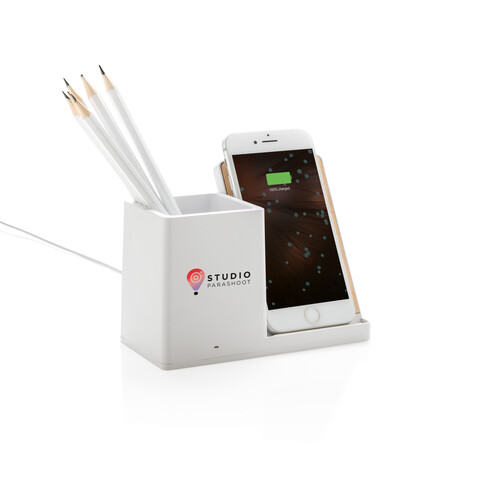 Ontario 10W Wireless Charger aus Bambus und RCS Kunststoff weiß bedrucken, Art.-Nr. P308.403 Ontario 10W Wireless Charger aus Bambus und RCS Kunststoff weiß bedrucken, Art.-Nr. P308.403