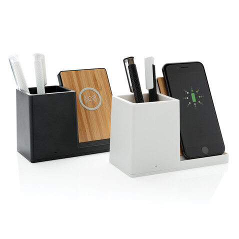 Ontario 10W Wireless Charger aus Bambus und RCS Kunststoff weiß bedrucken, Art.-Nr. P308.403 Ontario 10W Wireless Charger aus Bambus und RCS Kunststoff weiß bedrucken, Art.-Nr. P308.403