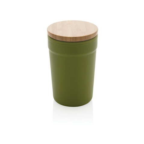 GRS rPP-Becher mit Bambusdeckel grün bedrucken, Art.-Nr. P433.297
