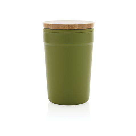 GRS rPP-Becher mit Bambusdeckel grün bedrucken, Art.-Nr. P433.297
