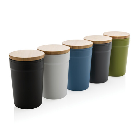 GRS rPP-Becher mit Bambusdeckel grün bedrucken, Art.-Nr. P433.297