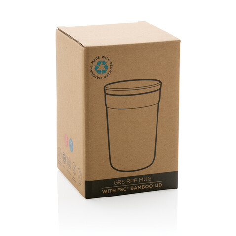 GRS rPP-Becher mit Bambusdeckel grün bedrucken, Art.-Nr. P433.297
