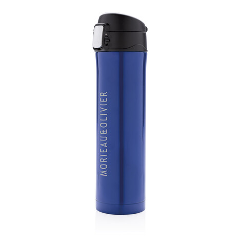 Easy Lock Vakuum-Flasche aus RCS recyceltem Stahl blau bedrucken, Art.-Nr. P435.505 Easy Lock Vakuum-Flasche aus RCS recyceltem Stahl blau bedrucken, Art.-Nr. P435.505