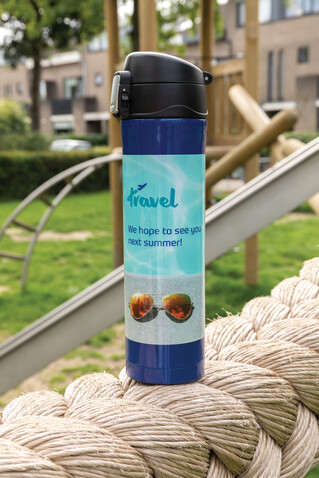 Easy Lock Vakuum-Flasche aus RCS recyceltem Stahl blau bedrucken, Art.-Nr. P435.505 Easy Lock Vakuum-Flasche aus RCS recyceltem Stahl blau bedrucken, Art.-Nr. P435.505