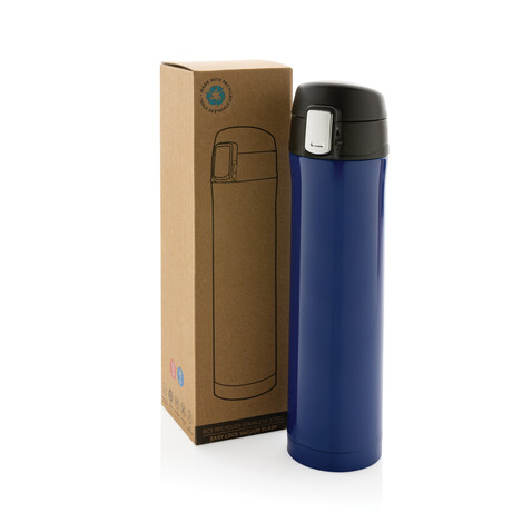 Easy Lock Vakuum-Flasche aus RCS recyceltem Stahl blau bedrucken, Art.-Nr. P435.505 Easy Lock Vakuum-Flasche aus RCS recyceltem Stahl blau bedrucken, Art.-Nr. P435.505