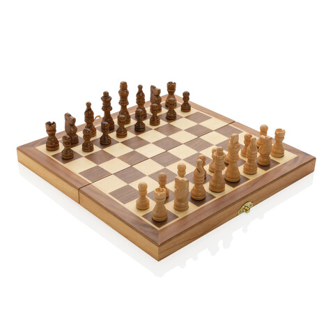 Faltbares Schachspiel aus Holz braun bedrucken, Art.-Nr. P940.129 Faltbares Schachspiel aus Holz braun bedrucken, Art.-Nr. P940.129