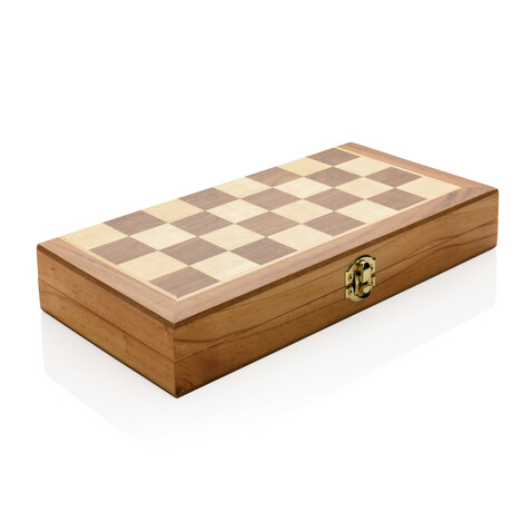 Faltbares Schachspiel aus Holz braun bedrucken, Art.-Nr. P940.129 Faltbares Schachspiel aus Holz braun bedrucken, Art.-Nr. P940.129