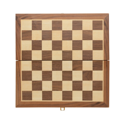 Faltbares Schachspiel aus Holz braun bedrucken, Art.-Nr. P940.129 Faltbares Schachspiel aus Holz braun bedrucken, Art.-Nr. P940.129