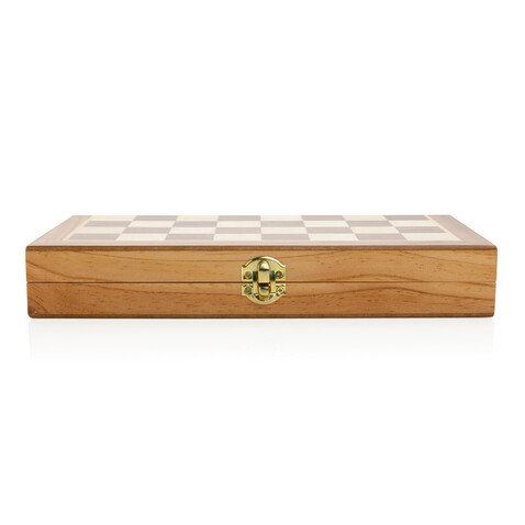 Faltbares Schachspiel aus Holz braun bedrucken, Art.-Nr. P940.129 Faltbares Schachspiel aus Holz braun bedrucken, Art.-Nr. P940.129