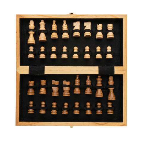 Faltbares Schachspiel aus Holz braun bedrucken, Art.-Nr. P940.129 Faltbares Schachspiel aus Holz braun bedrucken, Art.-Nr. P940.129