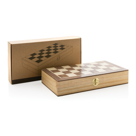 Faltbares Schachspiel aus Holz braun bedrucken, Art.-Nr. P940.129 Faltbares Schachspiel aus Holz braun bedrucken, Art.-Nr. P940.129