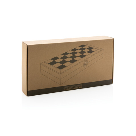 Faltbares Schachspiel aus Holz braun bedrucken, Art.-Nr. P940.129 Faltbares Schachspiel aus Holz braun bedrucken, Art.-Nr. P940.129