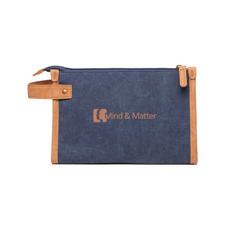 VINGA Bosler Kulturbeutel aus GRS recyceltem Canvas navy blau bedrucken, Art.-Nr. 522421