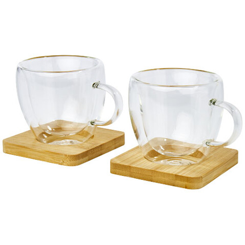 Manti 2-teiliger 100 ml doppelwandiger Glasbecher mit Bambusuntersetzer, transparent, natural bedrucken, Art.-Nr. 11331401 Manti 2-teiliger 100 ml doppelwandiger Glasbecher mit Bambusuntersetzer, transparent, natural bedrucken, Art.-Nr. 11331401