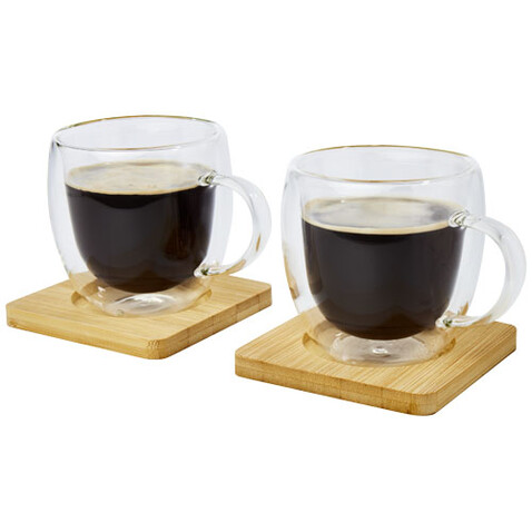 Manti 2-teiliger 250 ml doppelwandiger Glasbecher mit Bambusuntersetzer, transparent, natural bedrucken, Art.-Nr. 11331501 Manti 2-teiliger 250 ml doppelwandiger Glasbecher mit Bambusuntersetzer, transparent, natural bedrucken, Art.-Nr. 11331501