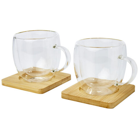 Manti 2-teiliger 250 ml doppelwandiger Glasbecher mit Bambusuntersetzer, transparent, natural bedrucken, Art.-Nr. 11331501 Manti 2-teiliger 250 ml doppelwandiger Glasbecher mit Bambusuntersetzer, transparent, natural bedrucken, Art.-Nr. 11331501
