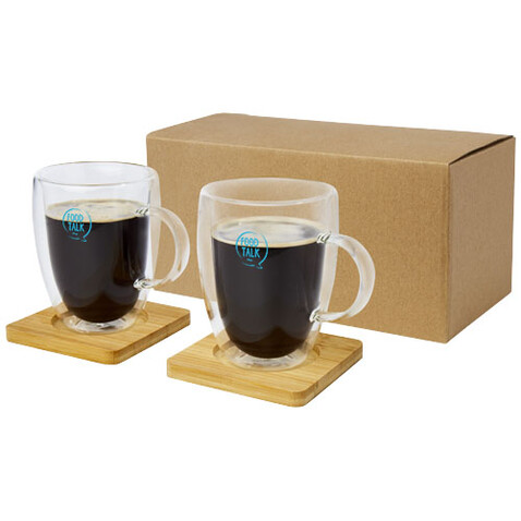 Manti 2-teiliger 350 ml doppelwandiger Glasbecher mit Bambusuntersetzer, transparent, natural bedrucken, Art.-Nr. 11331601 Manti 2-teiliger 350 ml doppelwandiger Glasbecher mit Bambusuntersetzer, transparent, natural bedrucken, Art.-Nr. 11331601