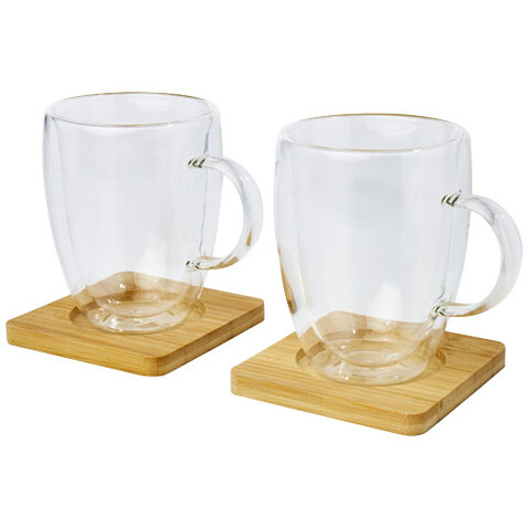Manti 2-teiliger 350 ml doppelwandiger Glasbecher mit Bambusuntersetzer, transparent, natural bedrucken, Art.-Nr. 11331601 Manti 2-teiliger 350 ml doppelwandiger Glasbecher mit Bambusuntersetzer, transparent, natural bedrucken, Art.-Nr. 11331601